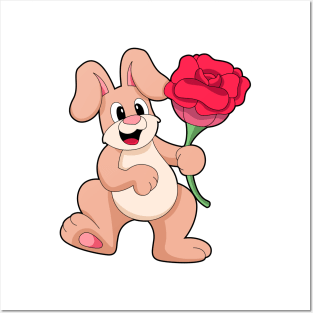 Rabbit with red Rose Posters and Art
